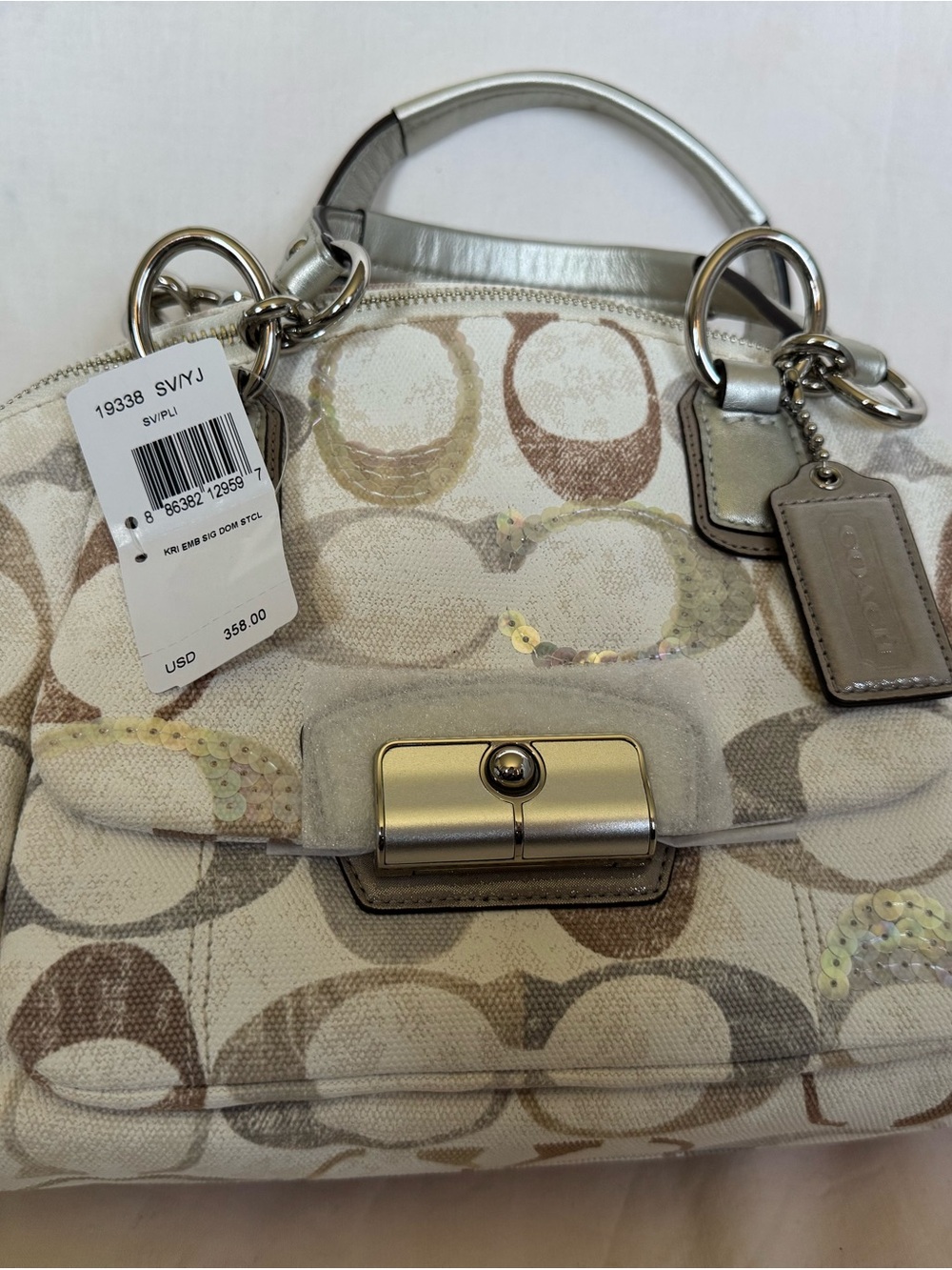 NWT Coach Kristin Signature Embossed Sequin Domed Satchel 19338 with Dustbag
